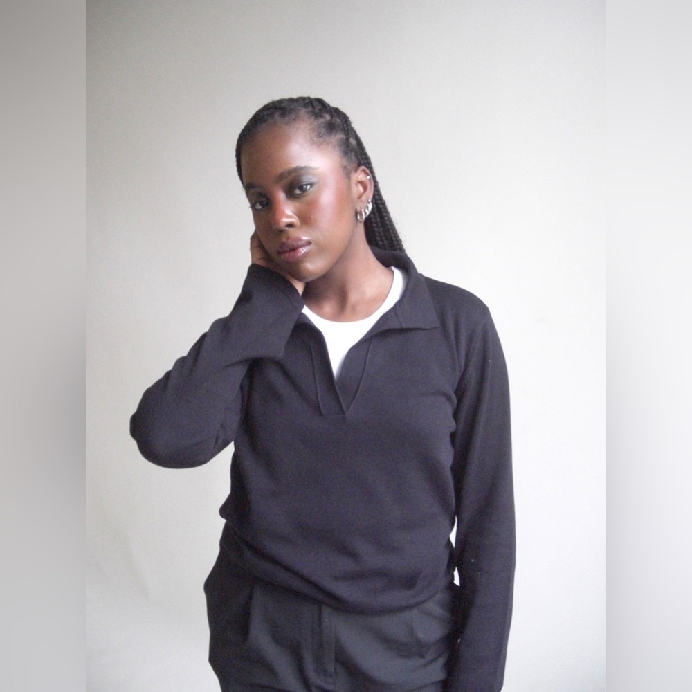 Djerf Avenue Getaway Top in Black (extra small) Black Long Sleeve Polo Shirt